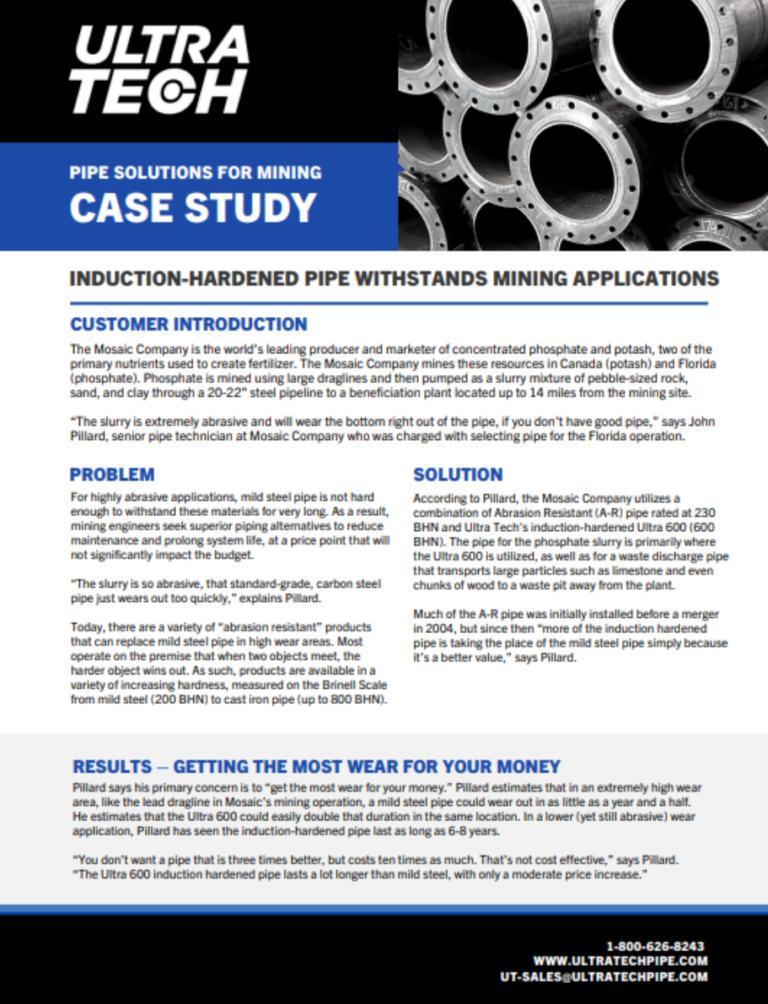 ABRASION RESISTANT PIPE WITHSTANDS MINING APPLICATIONS - Ultra Tech Pipe